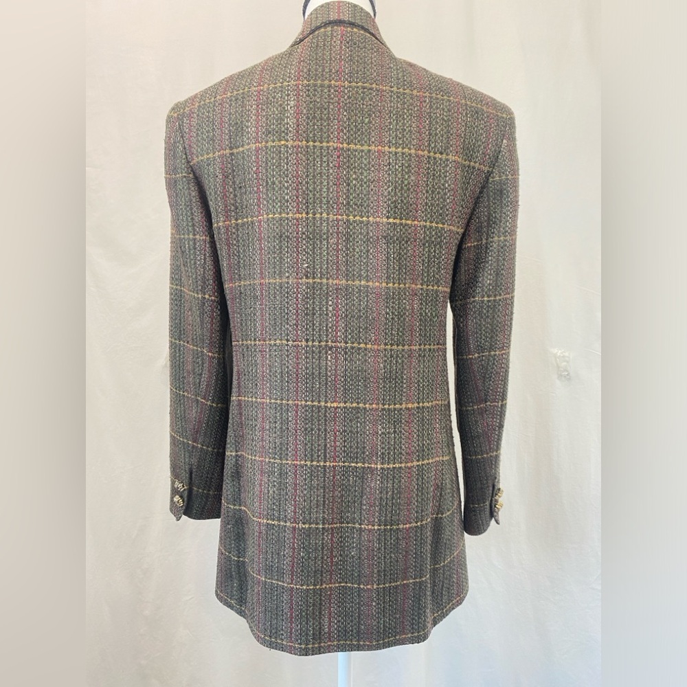 Doncaster Vintage 80s 100% Silk Brown Tweed Multicolor Plaid Longline Blazer 8 - Picture 6 of 17